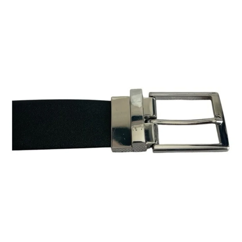 Reversible Black Brown Genuine Leather Silver Square Buckle Dress Belt Sz L 39.5